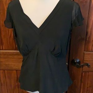 NWT Jones Wear navy blouse with sheer sleeves